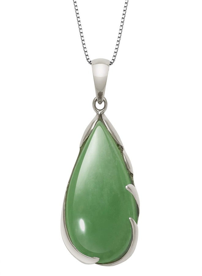 Belacqua Natural Jade Teardrop Necklace Pendant for Women | Sterling Silver 18" Box Chain | Jewelry for Her | Gift Box Included - Image 1