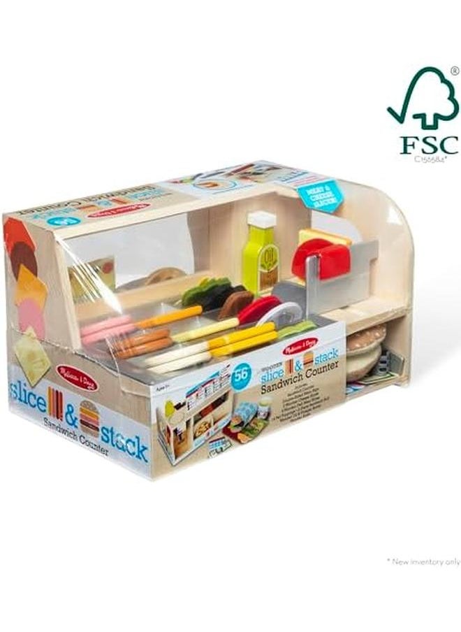 Melissa & Doug - Wooden Slice And Stack Sandwich Counter With Deli Slicer 56 Piece Pretend Play Food Pieces - Image 1