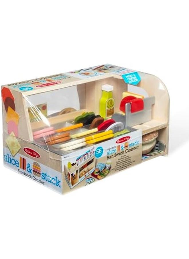 Melissa & Doug - Wooden Slice And Stack Sandwich Counter With Deli Slicer 56 Piece Pretend Play Food Pieces - Image 1
