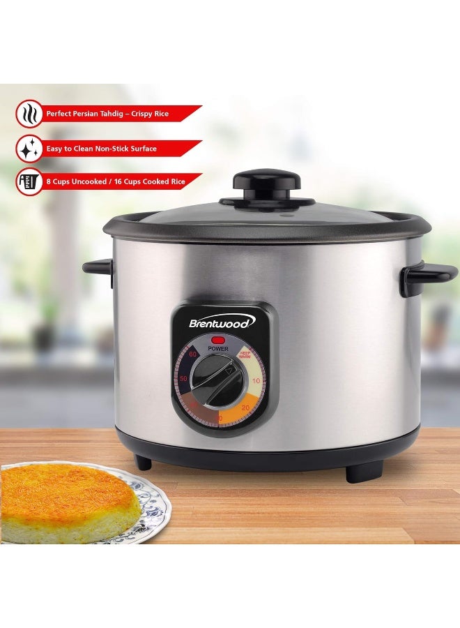 BRENTWOOD Crunchy Persian Rice Cooker, Stainless Steel (8-Cup Uncooked/16-Cup Cooke), silver (TS-1216S) - Image 2