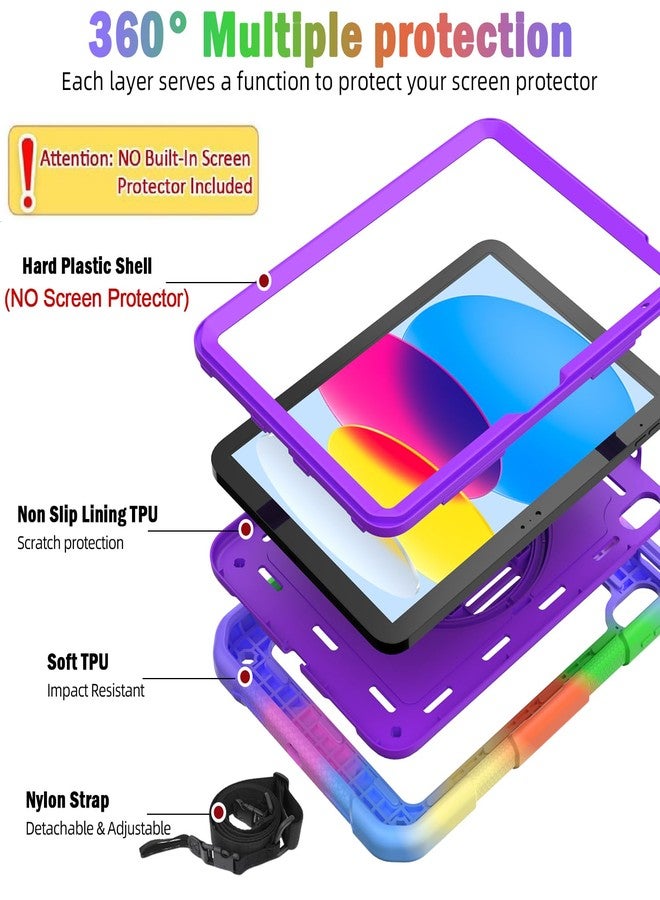 BMOUO جراب BMOUO الجديد لجهاز iPad من الجيل العاشر - جراب iPad 10.9 بوصة 2022 مع واقي شاشة، وحامل دوار 360 درجة، وحامل قلم، وحزام يد وكتف، جراب مقاوم للصدمات للأطفال لجهاز iPad 10.9 بوصة من الجيل العاشر، لون بنفسجي - Image 3