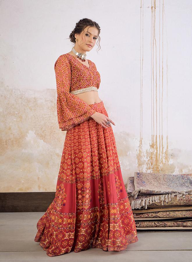 SASSAFRAS Floral Frill Sleeves Crop Top and Anarkali Skirt Co-Ords - Image 3