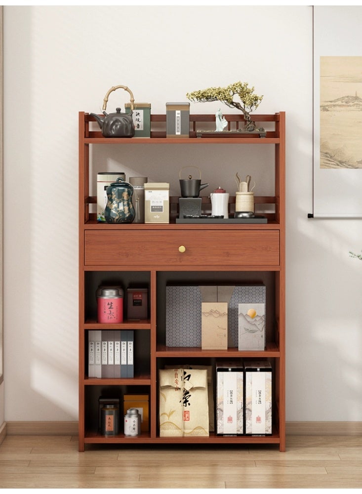 LINGWEI Rustic Bamboo Bookshelf 52x110x30cm Freestanding Wooden Bookcase & Storage Organizer Shelving Unit Brown - Image 5