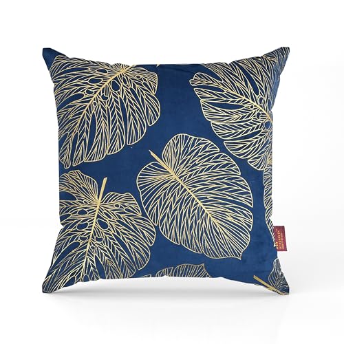 AEROHAVEN™ Rose Set of 2 Gold Leaf Printed Hand Made Velvet Throw/Pillow Cushion Covers - CC-226 - (Blue, 16 x 16 Inch) - Image 2