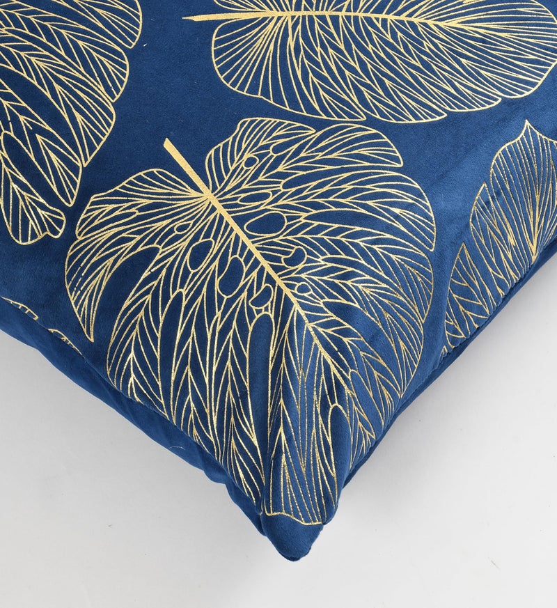 AEROHAVEN™ Rose Set of 2 Gold Leaf Printed Hand Made Velvet Throw/Pillow Cushion Covers - CC-226 - (Blue, 16 x 16 Inch) - Image 3