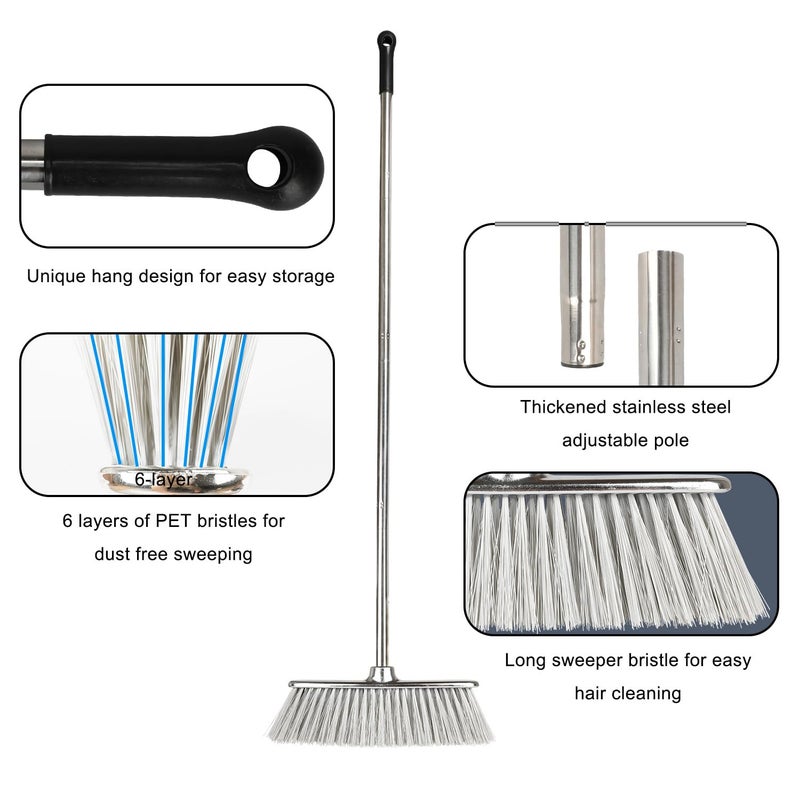 GLOHOO Indoor Soft Bristles Angle Sweeping Broom with Long Handle for Kitchen Hardwood Floor Cleaning (Broom) - Image 3