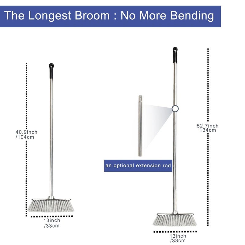 GLOHOO Indoor Soft Bristles Angle Sweeping Broom with Long Handle for Kitchen Hardwood Floor Cleaning (Broom) - Image 2