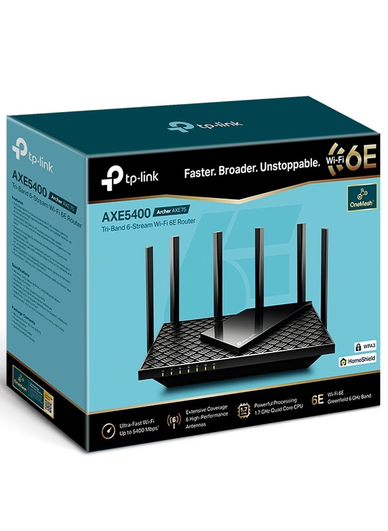 Tp-link Tl - AXE5400 Tri-Band WiFi 6E Archer AXE75 Gigabit Wireless Internet Ax Router For Gaming VPN One Mesh WPA3 Black - Image 1