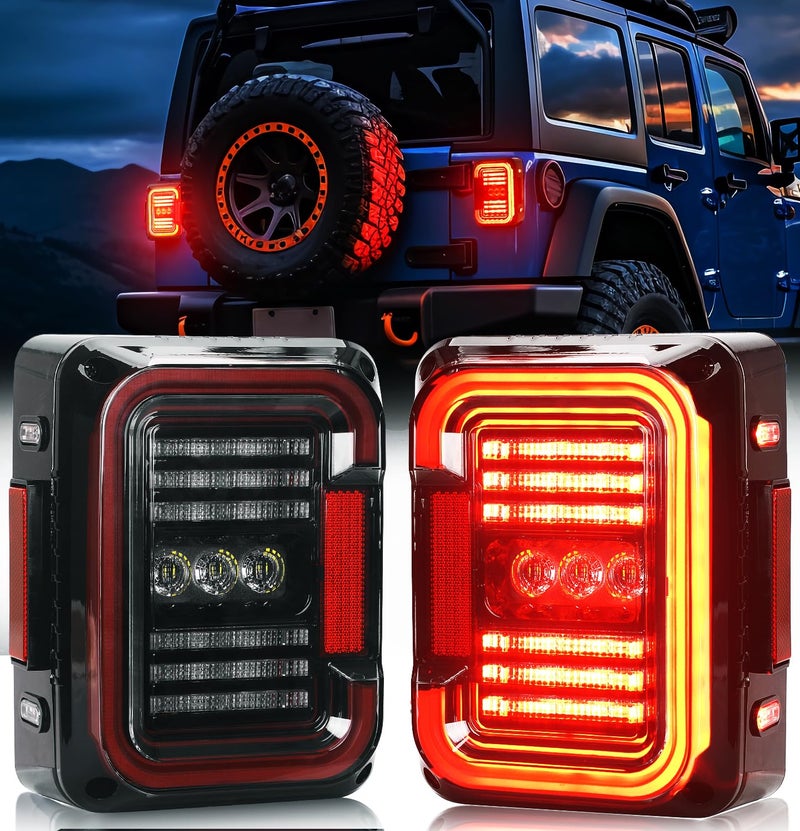 AUDEXEN LED Tail Lights Compatible with Jeep Wrangler JK JKU 20072018 Unique C Shaped Design Clear Lens 20W Reverse Lights Builtin EMC DOT Compliant 2 PCS