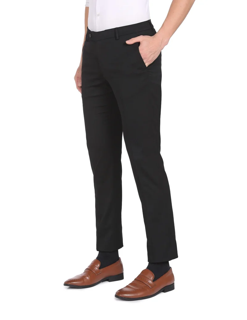 Arrow Black Hudson Slim Fit Dobby Weave Trousers for Men | Best Price UAE