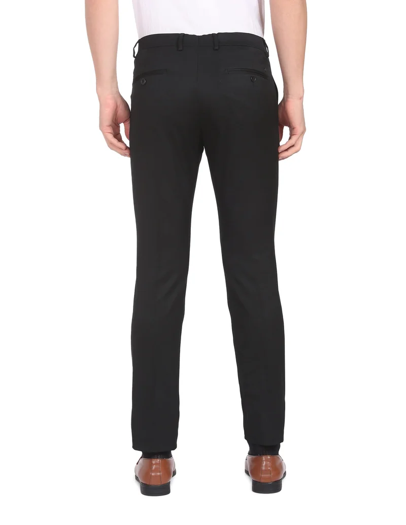 Arrow Black Hudson Slim Fit Dobby Weave Trousers for Men | Best Price UAE