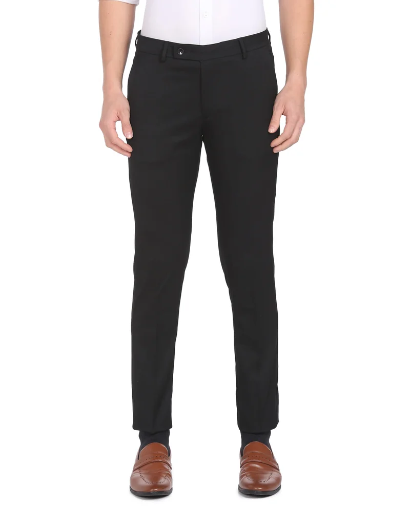 Arrow Black Hudson Slim Fit Dobby Weave Trousers for Men | Best Price UAE