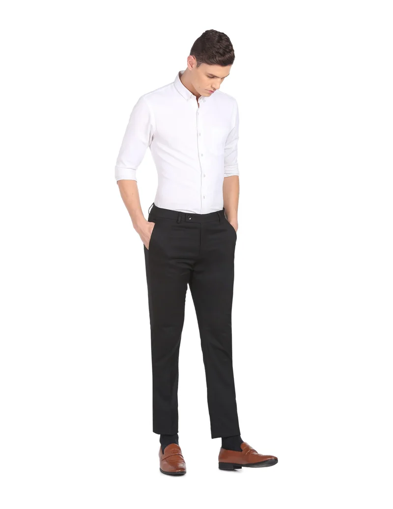 Arrow Black Hudson Slim Fit Dobby Weave Trousers for Men | Best Price UAE