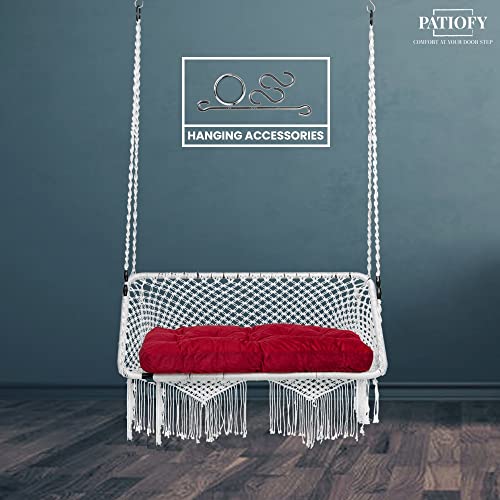 Patiofy Premium Large Double Seater Swing Hanging Hammock Swing Chair/Jhula for Adults/ 2 Seater Swing for Balcony, Indoor & Outdoor, Home/Includes Free Hanging Accessories & Cushion-White - Image 3