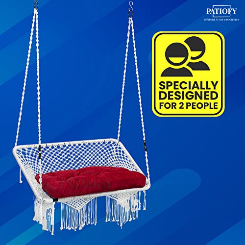 Patiofy Premium Large Double Seater Swing Hanging Hammock Swing Chair/Jhula for Adults/ 2 Seater Swing for Balcony, Indoor & Outdoor, Home/Includes Free Hanging Accessories & Cushion-White - Image 4