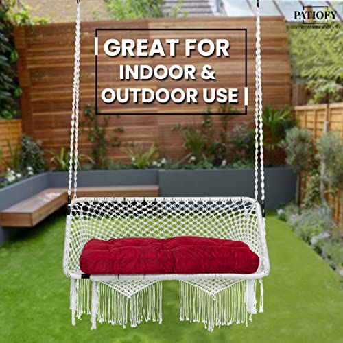 Patiofy Premium Large Double Seater Swing Hanging Hammock Swing Chair/Jhula for Adults/ 2 Seater Swing for Balcony, Indoor & Outdoor, Home/Includes Free Hanging Accessories & Cushion-White - Image 2