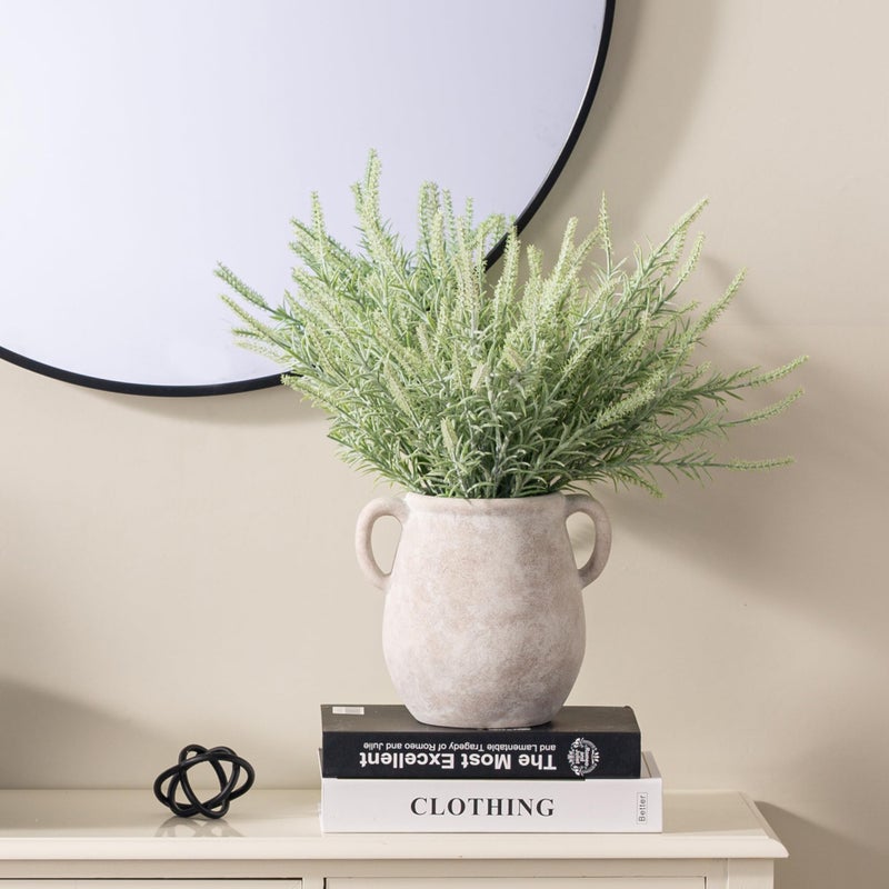 Vanselia Ceramic Flower Vase Home Decor - 7.1 Inch White Rustic Table Flowers Vases Living Room Bedroom Plant Decoration Modern Farmhouse Vintage for Kitchen Shelf Office Coffee Dining Desk House Women - Image 5