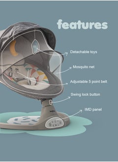 BAYBEE Premium Automatic Electric Baby Swing Chair Cradle for baby With 5 Adjustable Swing Speed Remote Electric Swing with Soothing Vibrations Music Mosquito Net Safety Belt Kids Toys Swing for Babys Grey  - Image 4