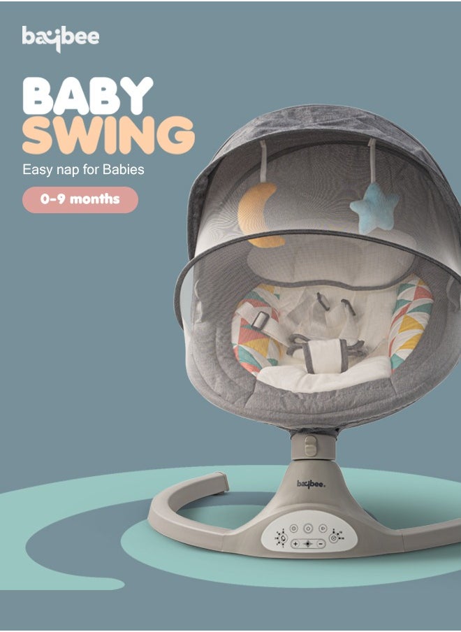 BAYBEE Premium Automatic Electric Baby Swing Chair Cradle for baby With 5 Adjustable Swing Speed Remote Electric Swing with Soothing Vibrations Music Mosquito Net Safety Belt Kids Toys Swing for Babys Grey  - Image 5