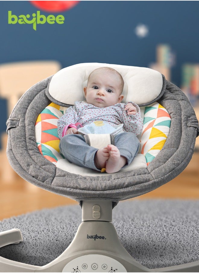 BAYBEE Premium Automatic Electric Baby Swing Chair Cradle for baby With 5 Adjustable Swing Speed Remote Electric Swing with Soothing Vibrations Music Mosquito Net Safety Belt Kids Toys Swing for Babys Grey  - Image 2