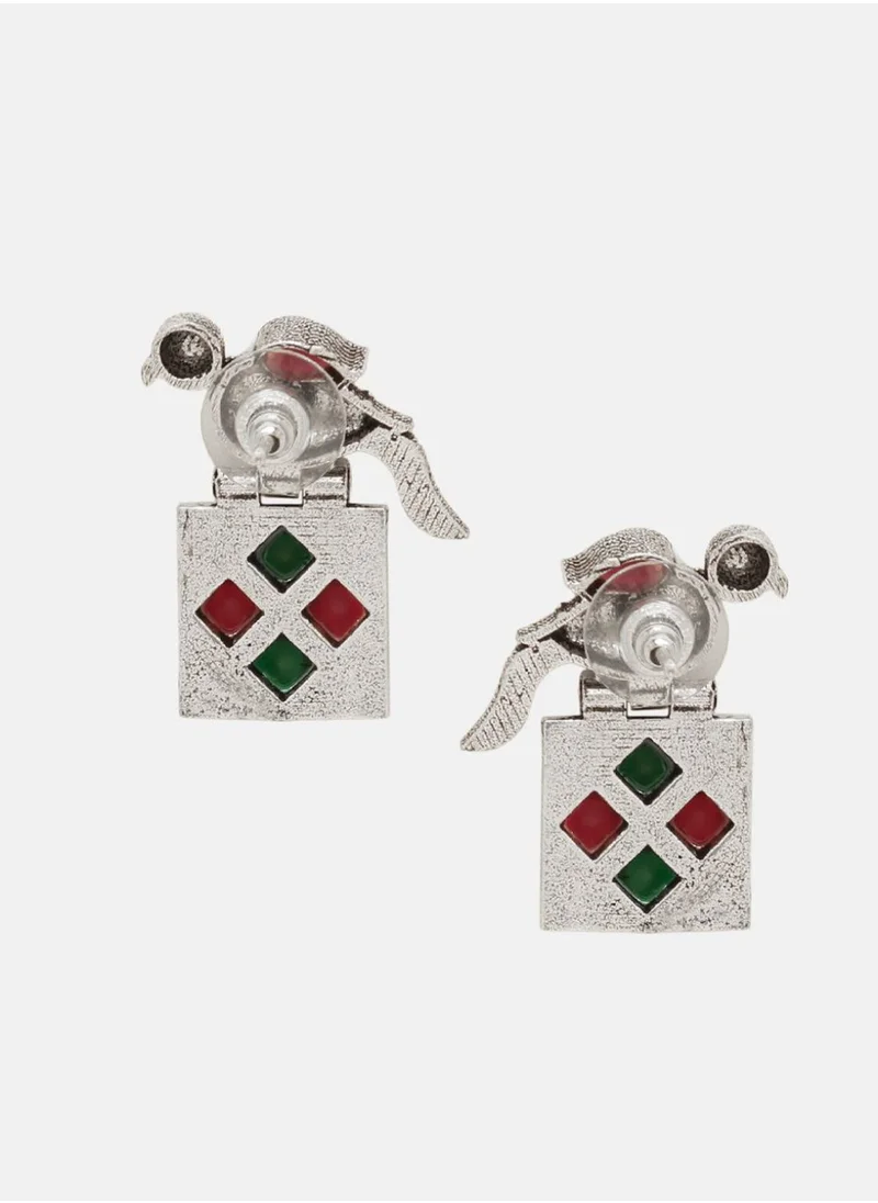 Priyaasi Plated Oxidized Contemporary Crystal Stone Studded Drop Earrings
