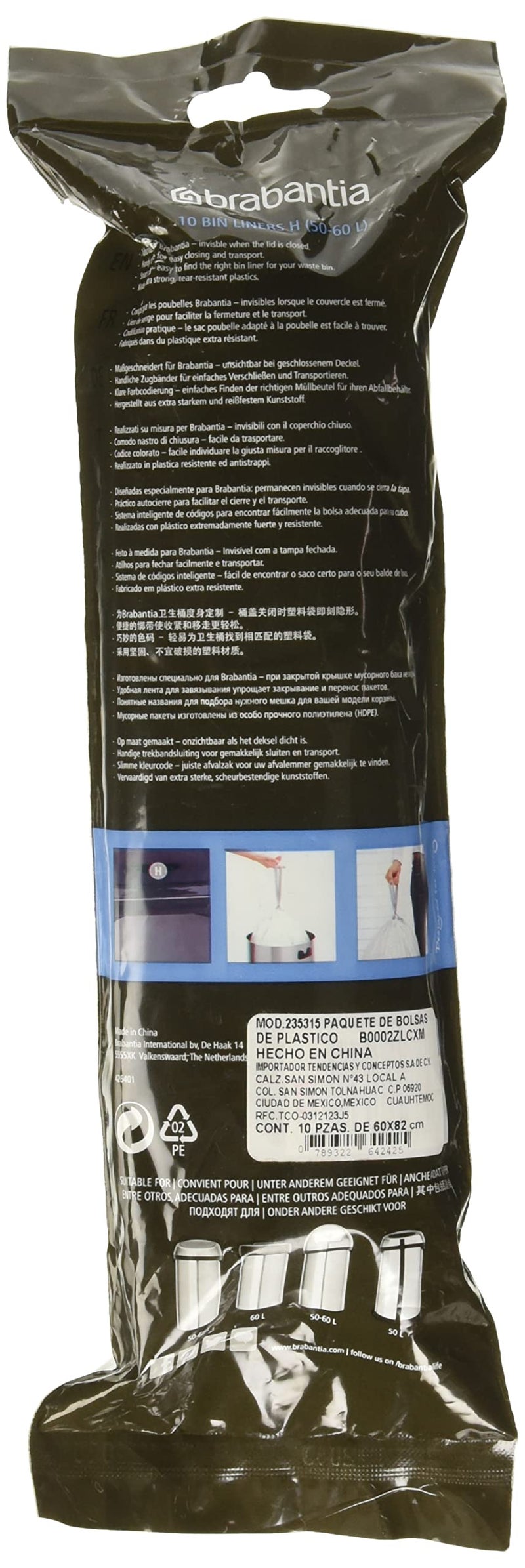 Brabantia PerfectFit Trash Bags (Size H / 13.2-15.8 Gallon) High Quality Thick Plastic Trash Can Liners with Tie Tape Drawstring Handles (10 Bags) - Image 2