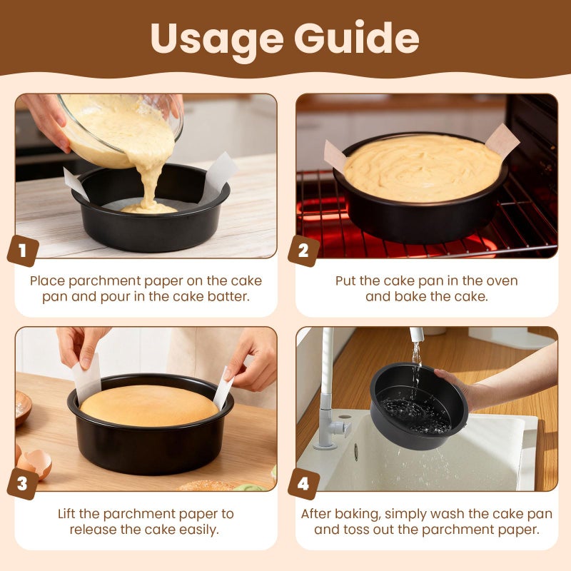 tutikuki 9 Inch Cake Pan Set of 2 - Nonstick Carbon Steel Round Cake Baking Pans with 80 PCS Parchment Paper, Dishwasher Safe, Durable for Large Layer Cakes, Birthday & Christmas Baking - Image 4