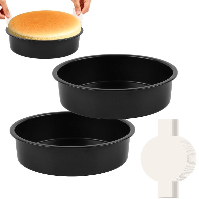 tutikuki 9 Inch Cake Pan Set of 2 - Nonstick Carbon Steel Round Cake Baking Pans with 80 PCS Parchment Paper, Dishwasher Safe, Durable for Large Layer Cakes, Birthday & Christmas Baking - Image 1