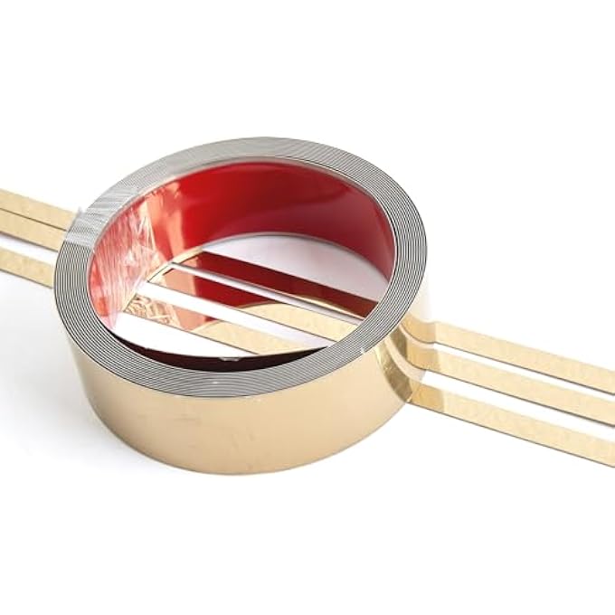 MIRROR GOLD MOLDING TRIM (16.4FT X 1.6INCH) PEEL AND STICK TRIM GLOSSY FINISH SELF-ADHESIVE STAINLESS STEEL DIY ACCENT FOR WALL, CEILING, FLOOR, DOOR, WINDOW, FURNITURE EDGES - Image 1