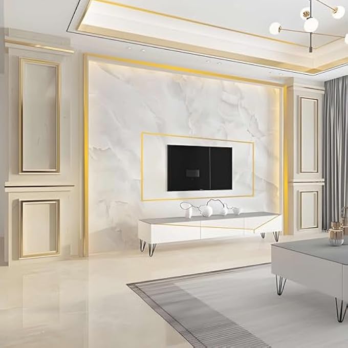 MIRROR GOLD MOLDING TRIM (16.4FT X 1.6INCH) PEEL AND STICK TRIM GLOSSY FINISH SELF-ADHESIVE STAINLESS STEEL DIY ACCENT FOR WALL, CEILING, FLOOR, DOOR, WINDOW, FURNITURE EDGES - Image 2