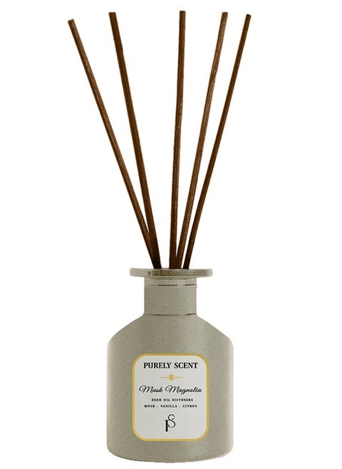 Musk Magnolia Reed Diffuser – Large 200ML Reed Oil Diffuser for Home – Long Lasting Elegant Floral Fragrance with Essential Oils – Magnolia Musk Aromatherapy Diffuser – Bedroom & Vanity Decor