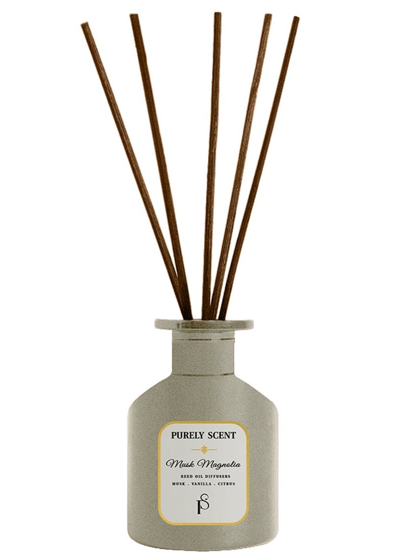 Musk Magnolia Reed Diffuser – Large 200ML Reed Oil Diffuser for Home – Long Lasting Elegant Floral Fragrance with Essential Oils – Magnolia Musk Aromatherapy Diffuser – Bedroom & Vanity Decor