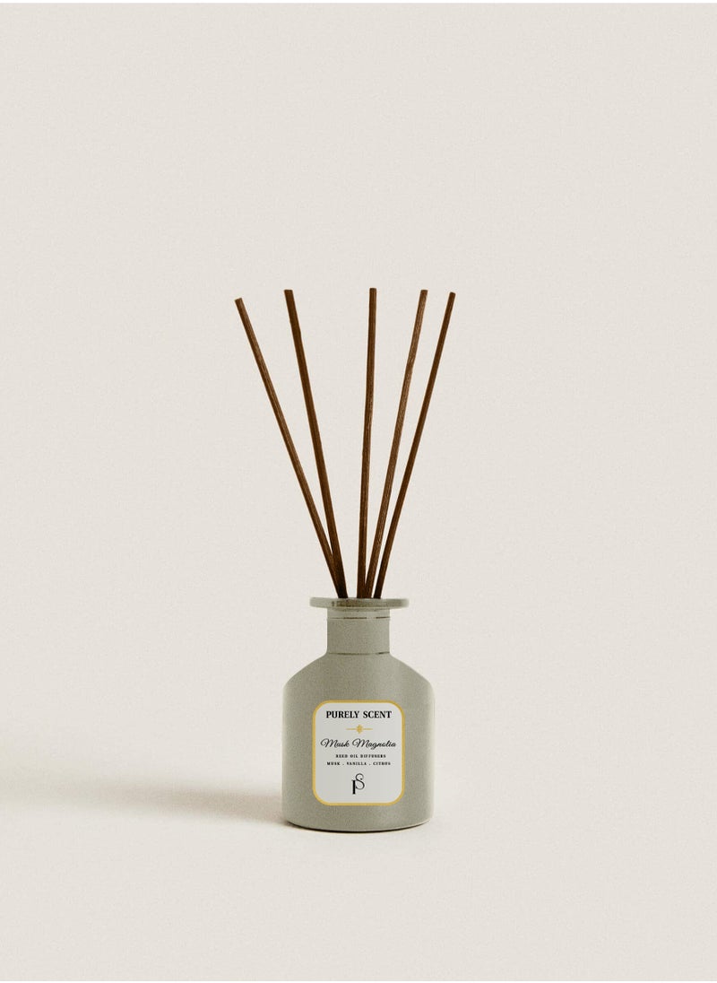 Musk Magnolia Reed Diffuser – Large 200ML Reed Oil Diffuser for Home – Long Lasting Elegant Floral Fragrance with Essential Oils – Magnolia Musk Aromatherapy Diffuser – Bedroom & Vanity Decor