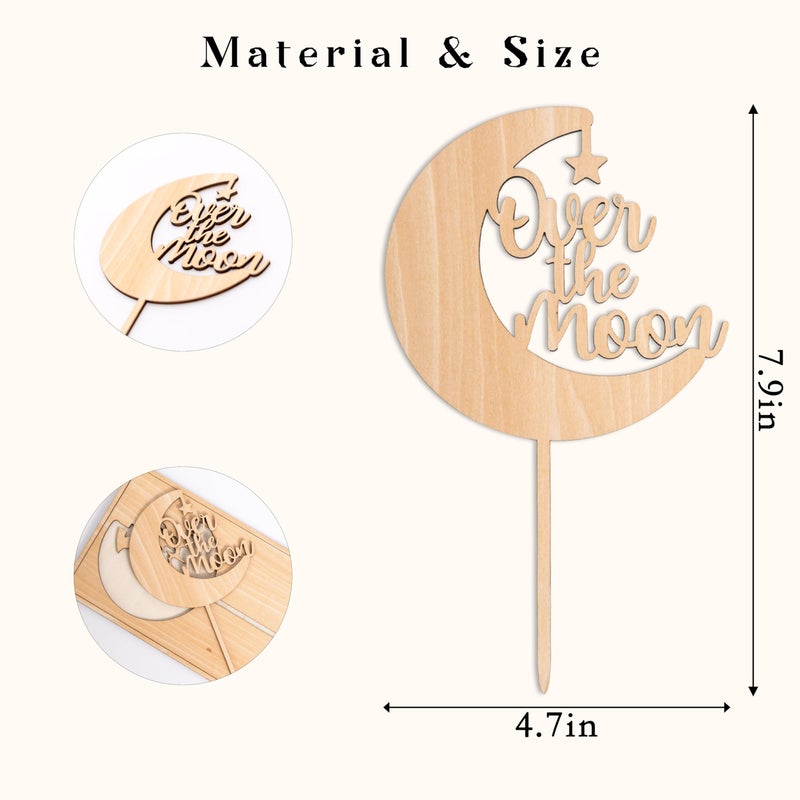 MUWEOL Over The Moon Cake Topper - Gender Reveal Wooden Cake Topper - Image 5