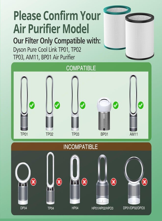 isinlive TP01 TP02 Filter Replacement Compatible with Dyson Pure Cool Link TP01 TP02 TP03 AM11, Dyson BP01 Tower Purifier, Part no 968126-03, Pack of 2 - Image 2