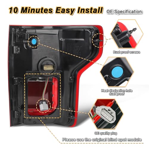 STRAUTOS LED Tail Lights Compatible With Ford F150 2015 2016 2017 Rear Brake Lamp Signal Assembly ‎Taillights with Blind Spot Module Not Included Replace HL3Z13405D (Left Driver Side) - Image 2
