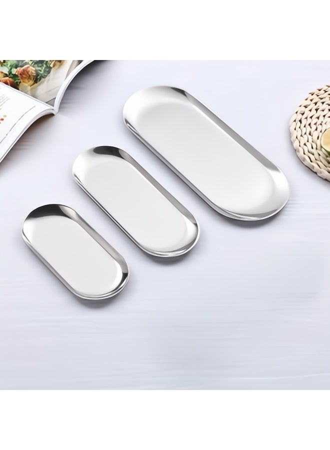 Set of 3 Stainless Steel Oval Trays – Perfect for Breakfast, Snacks, Fried Foods, Fries, Sushi & Desserts, Great for Parties, BBQs, Towel Tray - Image 1