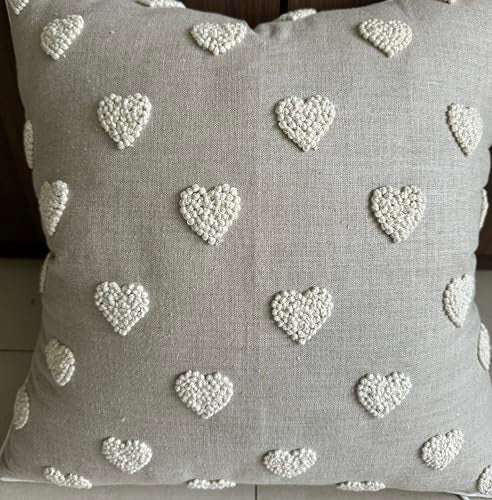 VAGMINE Hand Embroidered Valentine’s Day Gift Throw Pillow Cover - 18x18 Natural Linen - French Knotted Hearts - Image 4