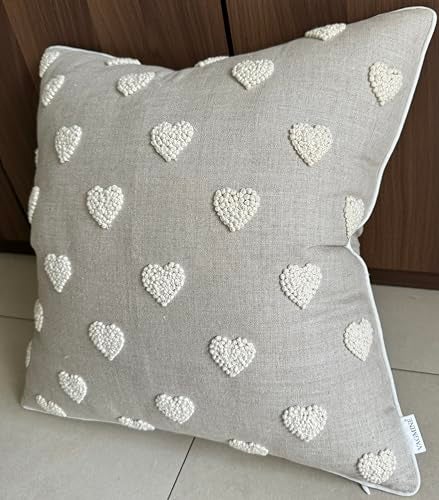 VAGMINE Hand Embroidered Valentine’s Day Gift Throw Pillow Cover - 18x18 Natural Linen - French Knotted Hearts - Image 3