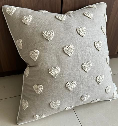 VAGMINE Hand Embroidered Valentine’s Day Gift Throw Pillow Cover - 18x18 Natural Linen - French Knotted Hearts - Image 2