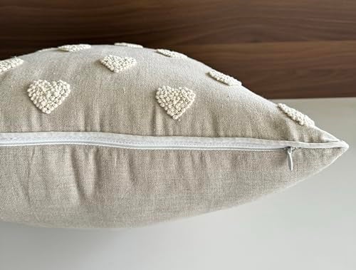 VAGMINE Hand Embroidered Valentine’s Day Gift Throw Pillow Cover - 18x18 Natural Linen - French Knotted Hearts - Image 5