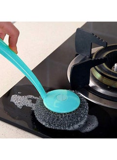 EasyLife Long Handle Washing Up Scourer Non-Scratch Wire Brush Scrub Plus 4 Extra Scouring Pad Ball  - Image 3
