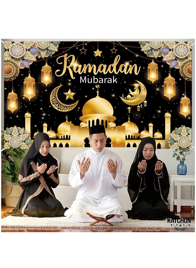 Laravel Ramadan Mubarak Backdrop Banner Large Eid Arabian Nights Moon Stars Ramadan Kareem Party Decorations Supplies Photo Booth for Wall Home Indoor Outdoor 70.8 X 43.3 Inch/180x110cm  - Image 5