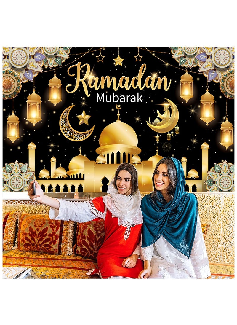 Laravel Ramadan Mubarak Backdrop Banner Large Eid Arabian Nights Moon Stars Ramadan Kareem Party Decorations Supplies Photo Booth for Wall Home Indoor Outdoor 70.8 X 43.3 Inch/180x110cm  - Image 4