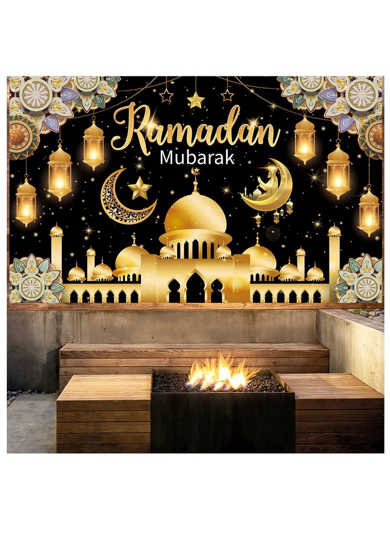 Laravel Ramadan Mubarak Backdrop Banner Large Eid Arabian Nights Moon Stars Ramadan Kareem Party Decorations Supplies Photo Booth for Wall Home Indoor Outdoor 70.8 X 43.3 Inch/180x110cm  - Image 3