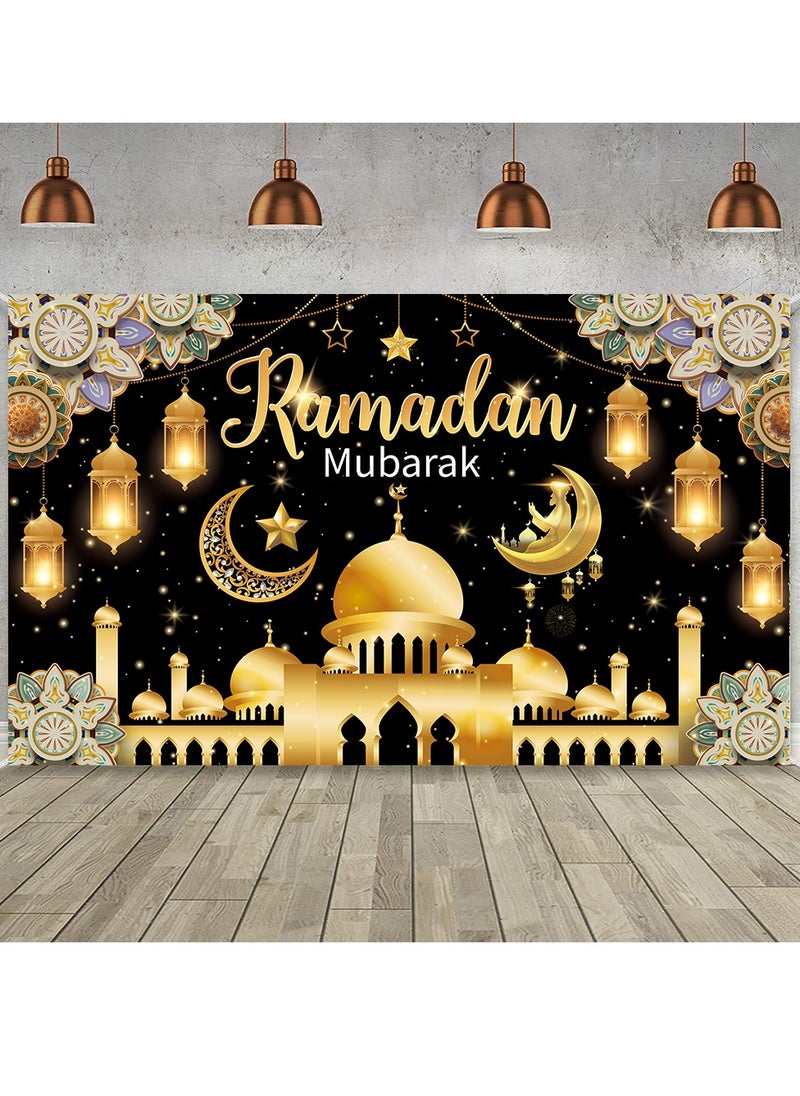Laravel Ramadan Mubarak Backdrop Banner Large Eid Arabian Nights Moon Stars Ramadan Kareem Party Decorations Supplies Photo Booth for Wall Home Indoor Outdoor 70.8 X 43.3 Inch/180x110cm  - Image 2