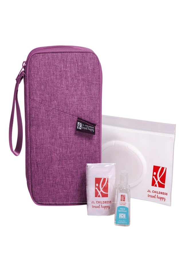 J.L. Childress Healthy Habits On-The-Go Clutch with Baby Wipes Case, Hand Sanitizer, Travel Tissues - Organize and Carry PPE - Baby Wipes Container - Travel Clutch and Organizer - Berry - Image 1