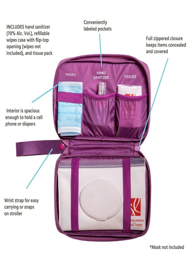 J.L. Childress Healthy Habits On-The-Go Clutch with Baby Wipes Case, Hand Sanitizer, Travel Tissues - Organize and Carry PPE - Baby Wipes Container - Travel Clutch and Organizer - Berry - Image 2