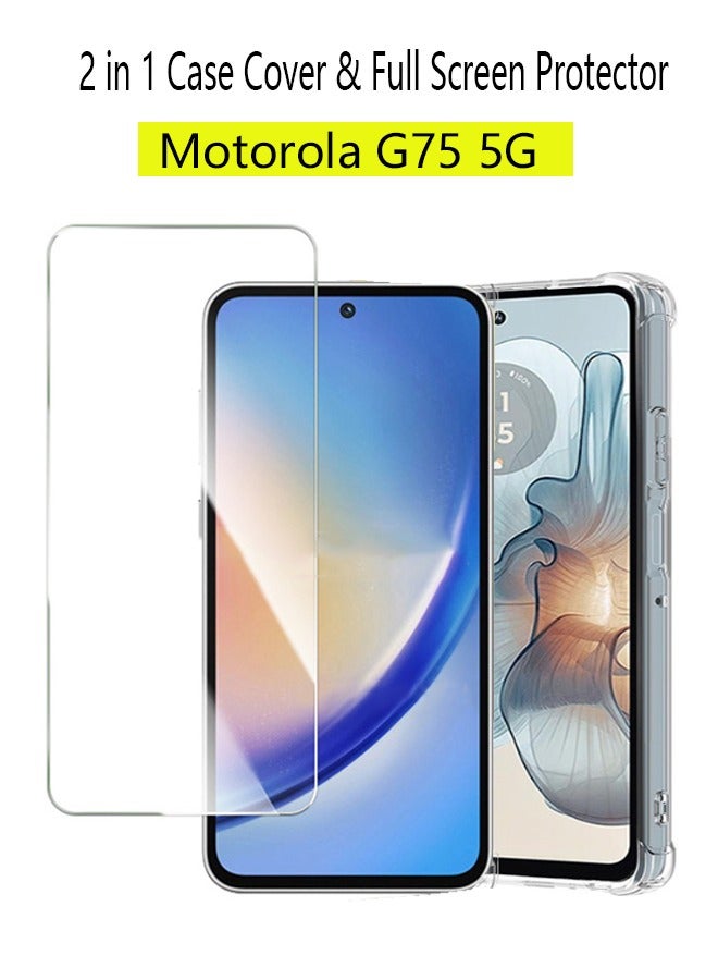 2 in 1 Motorola G75 5G Phone Case Cover & Screen Protector - Shockproof Clear Slim TPU Protective Phone Cover & Full Coverage Delicate Touch Tempered Glass Screen Protector for Motorola G75 5G - Image 1