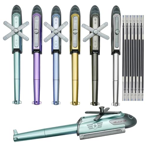 Lopenle 6 PCS Novelty Airplane Pens Unique Helicopter Shape Gel Pen with 12 Refills Cool Plane Themed Pen for Office School Home Party Birth Day Fun Stationery - Image 1